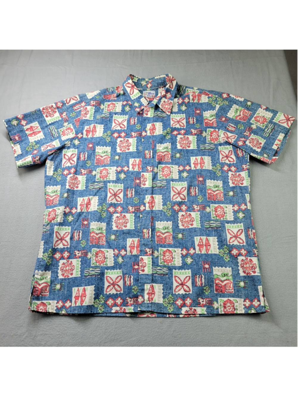 Reyn Spooner Hawaiian Shirt 3XL Blue Postcard Print Vintage Aloha Button Up Big